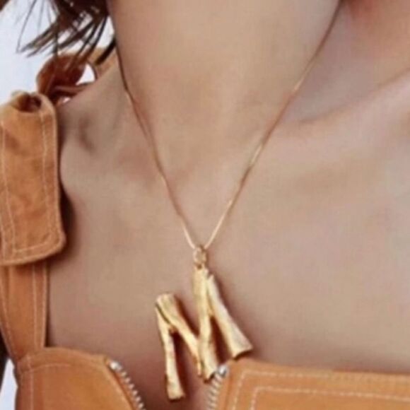 New A - Z gold plated BAMBOO INITIAL PENDANT LETTER NECKLACE - Picture 7 of 9